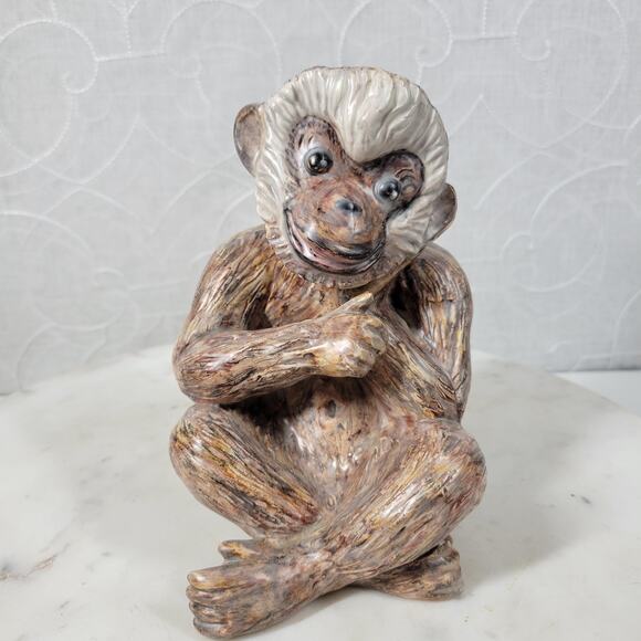 Vintage 1968 Monkey Sculpture 6" Brown Signed Beacox Ceramic Figurine Statue - Picture 7 of 16